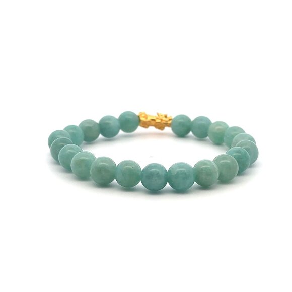 24K Gold Piyao Pixiu Lucky Charm Bracelet  Aventurine Gemstones 8mm Size 6 in - Picture 4 of 5